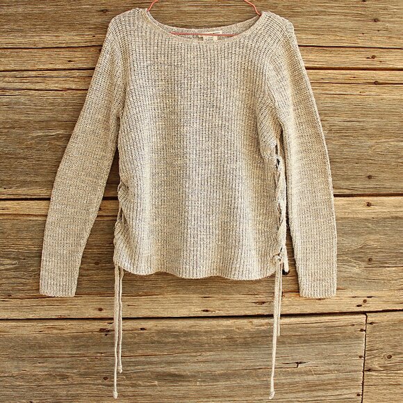 'American Eagle Outfitters' 2016 gray cotton pull draw string ribbed sweater - Picture 1 of 4